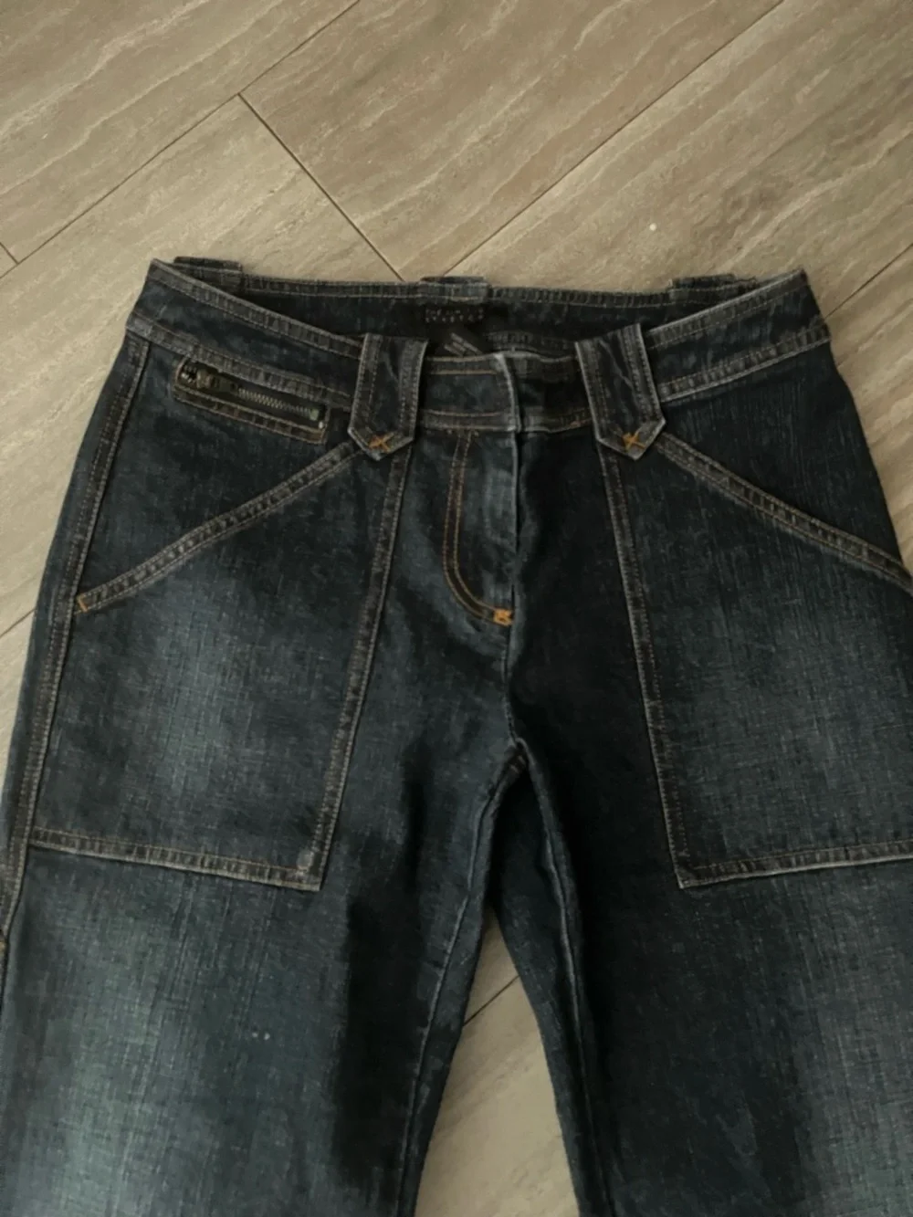 The Limited Women’s Cargo Jeans Size 2 Utility Pants Zipper Dark Blue Denim Y2K